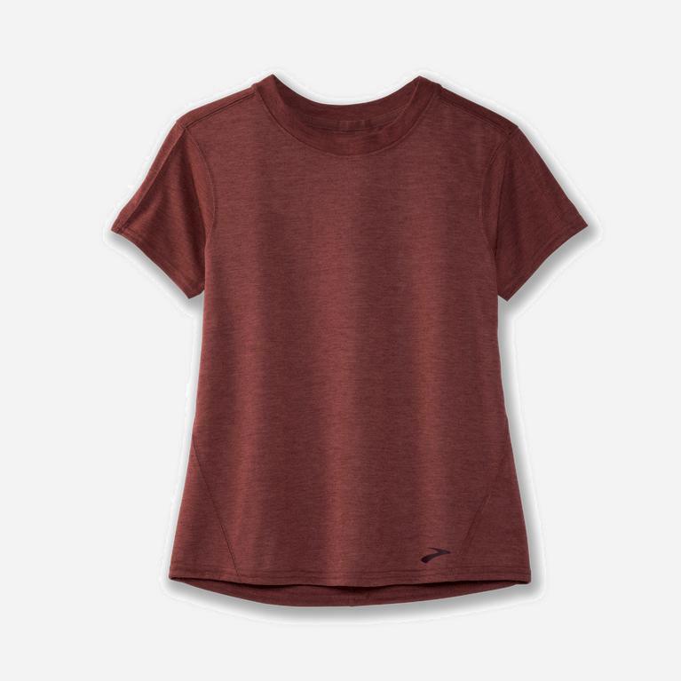 Brooks Women's Distance Short Sleeve Running Shirt Singapore - Heather Terracotta/Burgundy (79846-AD